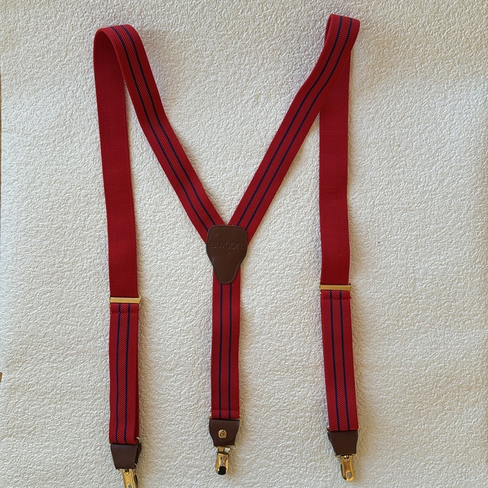 Vintage | Buxton Suspenders | Red | Leather | Gold Tone Hardware | New Condition